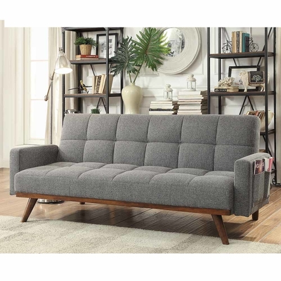 Μεταμορφωτέος καναπές Futon, γκρίζο ύφασμα λινής