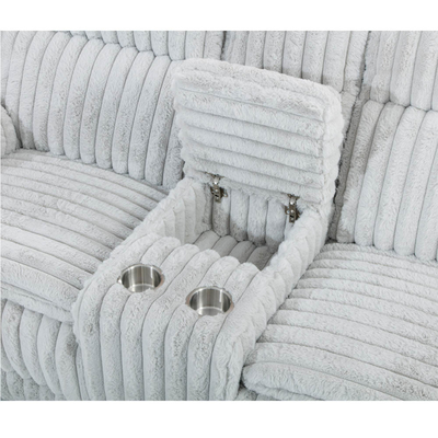 Καναπέ Power Recliner με καθίσματα Power Recliner και κουτί αποθήκευσης, από γκρι κλωστοϋφαντουργικό ύφασμα