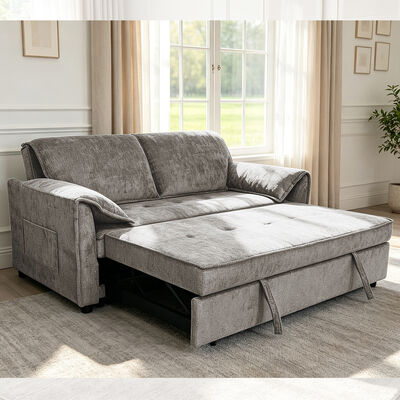 Καναπές-κρεβάτι Futon, Μετατρέψιμος καναπές-κρεβάτι, Άνετο κρεβάτι που ξεδιπλώνεται με ρυθμιζόμενη πλάτη, Γκρι ύφασμα