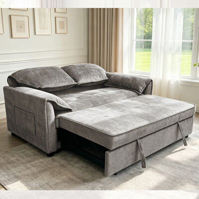 Καναπές-κρεβάτι Futon, Μετατρέψιμος καναπές-κρεβάτι, Άνετο κρεβάτι που ξεδιπλώνεται με ρυθμιζόμενη πλάτη, Γκρι ύφασμα
