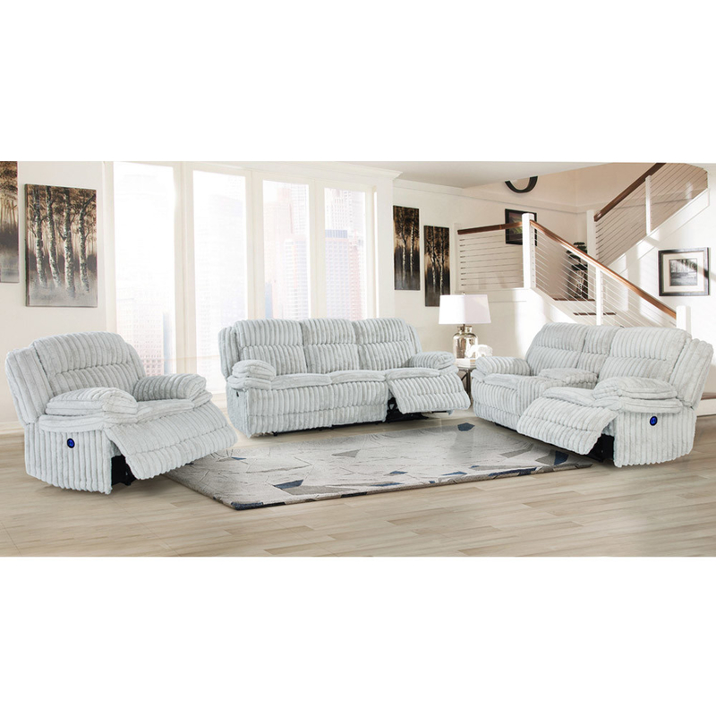 Καναπέ Power Recliner με καθίσματα Power Recliner και κουτί αποθήκευσης, από γκρι κλωστοϋφαντουργικό ύφασμα