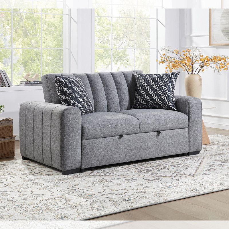 Καναπές-κρεβάτι μετατρέψιμος πλήρους μεγέθους, άνετο αναδιπλούμενο κρεβάτι με ρυθμιζόμενη πλάτη, καναπές φουτόν, γκρι ύφασμα