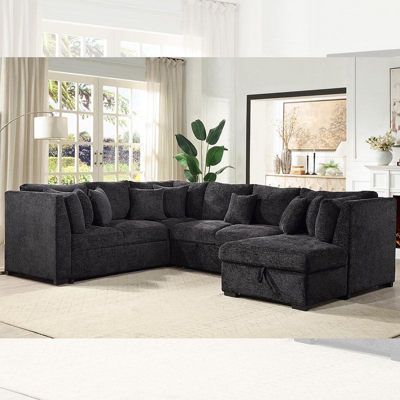 Σοφάς με σχήμα U με κρεβάτι και αποθήκευση